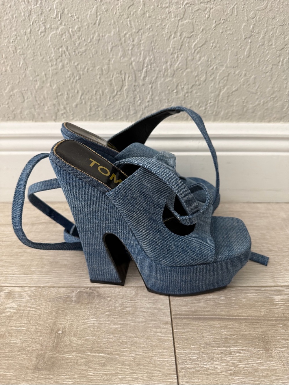 Tom Ford Denim Platform Sandals Blue wrap around Lace-Up platforms women 39